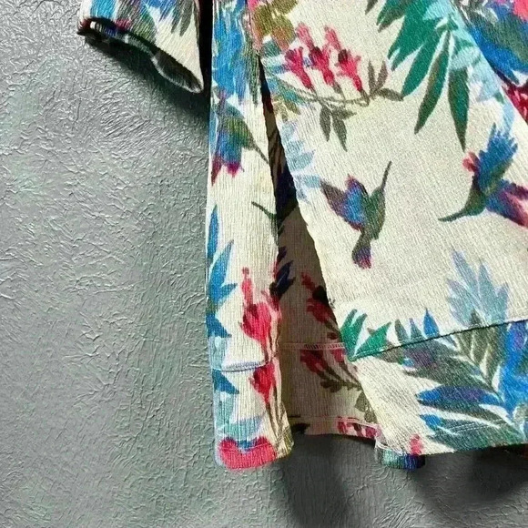 CUDDLE DUDS Tropical Floral 3/4 Sleeve Tunic Shirt Caftan Crinkle Crepe Women XS - Picture 3 of 13